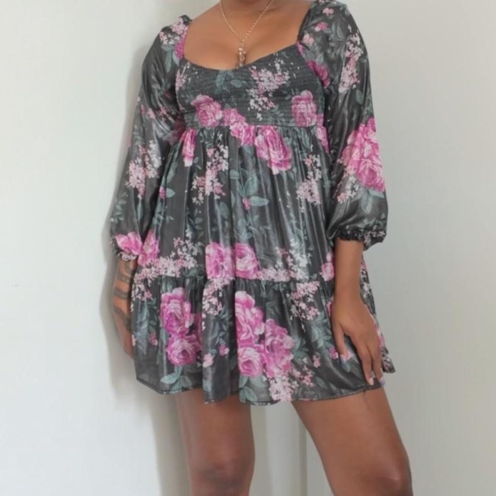Fairycore Floral Puff Sleeve Smocked Babydoll Top Coquette Y2K Sz S